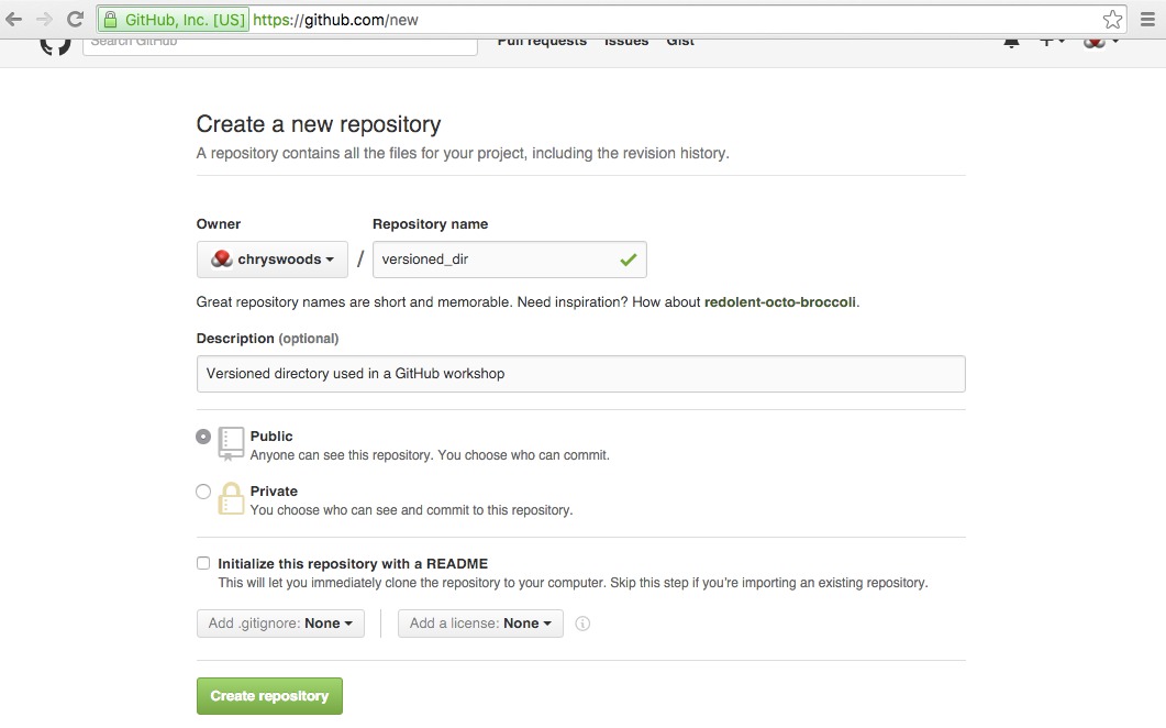 github create new repository