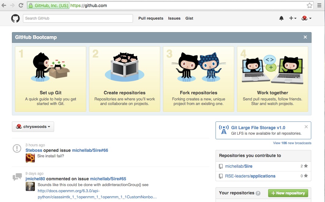 Image showing GitHub logged in home page
