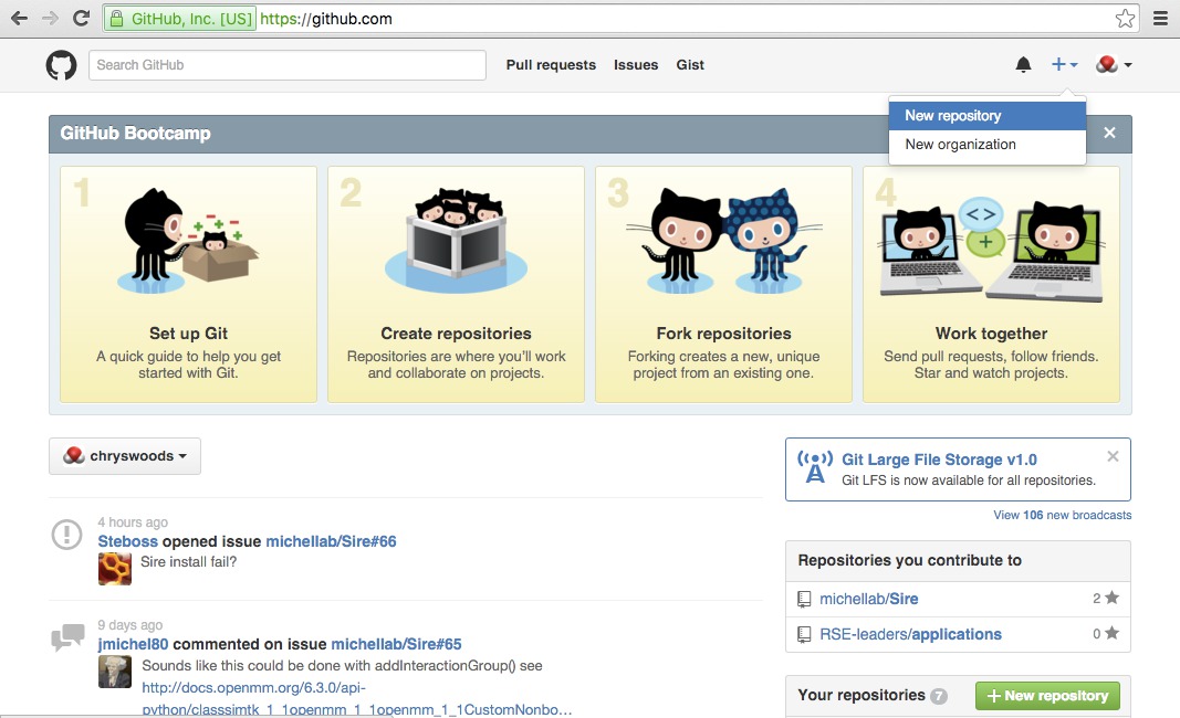 Image showing GitHub new repository button