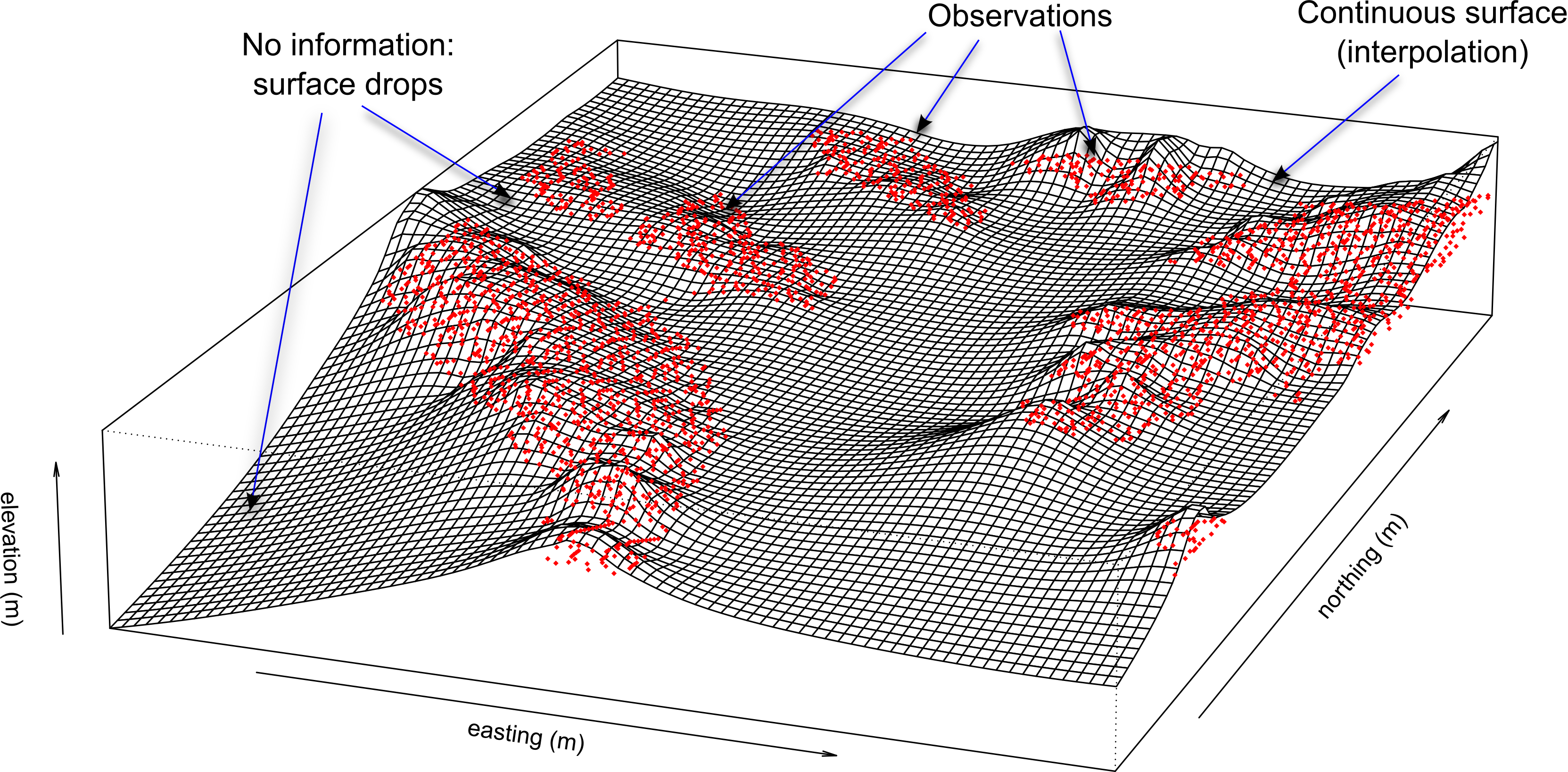 Continuous surface with observation points